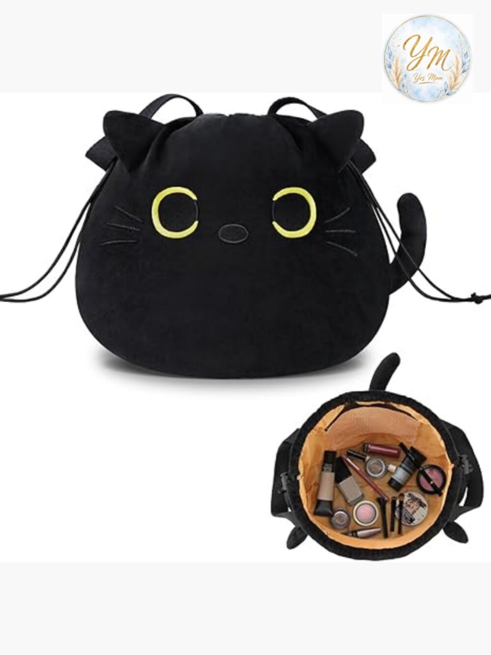 Large Capacity Drawstring Makeup Bag - Cute Cat Cosmetic Pouch Travel Toiletry
